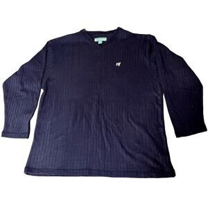 Big Dogs Sweater Men’s Size 2X Navy Textured Ribbed Knit V-Neck Long Sleeve